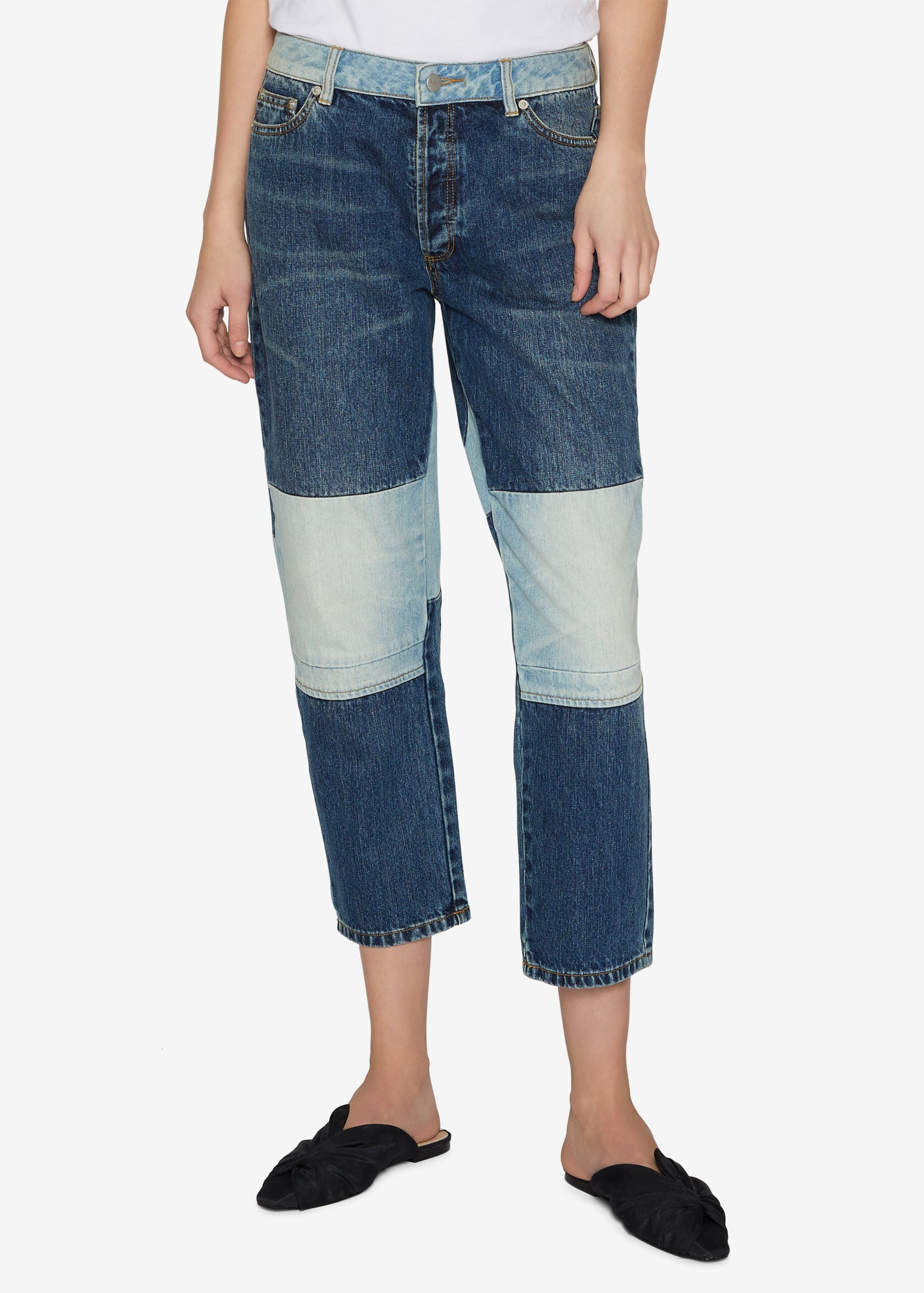 Two-tone Indigo Straight Leg Cropped Jeans