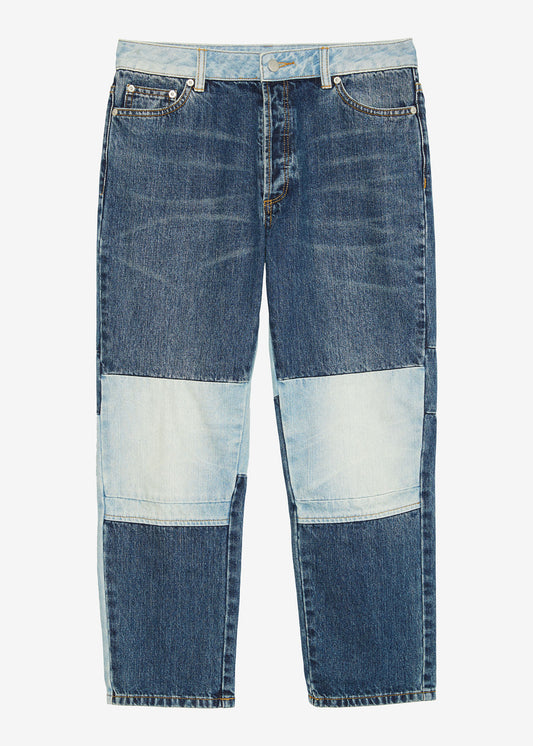 Two-tone Indigo Straight Leg Cropped Jeans